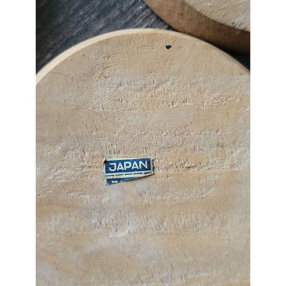 4pc wooden beer drink bar coasters funny jokes graphics 3.5 in Japan vtg 1950s - Picture 6 of 8